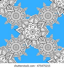 White floral ornament on blue background, vector illustration