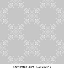 White floral ornament on gray background. Seamless pattern for textile and wallpapers