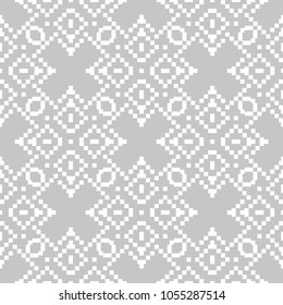 White floral ornament on gray background. Seamless pattern for textile and wallpapers