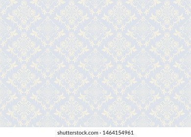 White floral ornament on a light blue background. Floral ornament on background. Trendy wallpaper, great design for any purposes. Seamless wallpaper pattern. Cute vector illustration