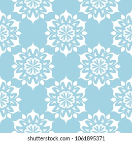White floral ornament on navy blue background. Seamless pattern for textile and wallpapers