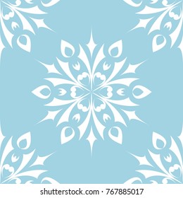 White floral ornament on navy blue background. Seamless pattern for textile and wallpapers