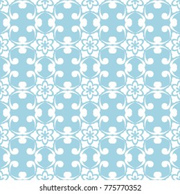 White floral ornament on navy blue background. Seamless pattern for textile and wallpapers