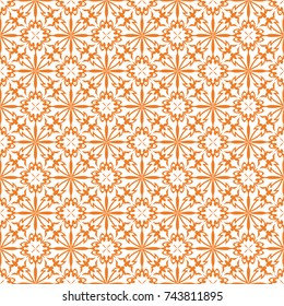 White floral ornament on orange. Seamless pattern for textile and wallpapers