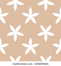 White floral ornamental design on beige background. Seamless pattern for textile and wallpapers