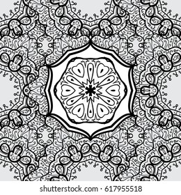 White with floral pattern. Gray background with white elements. Seamless pattern. Vector white floral ornament brocade textile and glass pattern.