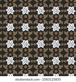 White Floral Pattern with Leaves, Cute Small Flowers on Seamless Background