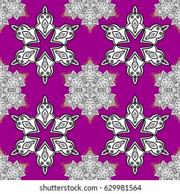 White with floral pattern. Magenta background with white elements. Seamless pattern. Vector white floral ornament brocade textile and glass pattern.