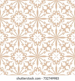 White floral pattern on beige seamless background