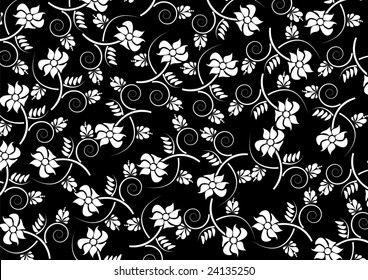 white floral pattern on black background - vector version