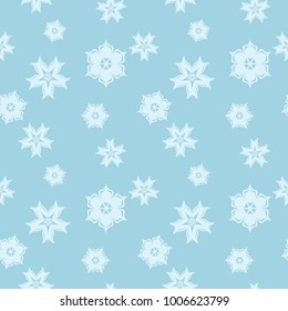 White floral pattern on blue background. Seamless ornament for textile and wallpapers