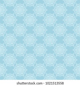 White floral pattern on blue background. Seamless ornament for textile and wallpapers