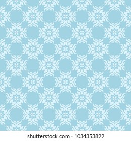 White floral pattern on blue background. Seamless ornament for textile and wallpapers