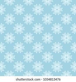 White floral pattern on blue background. Seamless ornament for textile and wallpapers