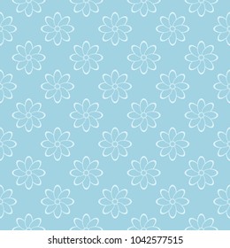 White floral pattern on blue background. Seamless ornament for textile and wallpapers