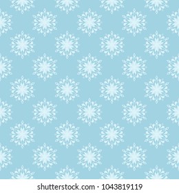 White floral pattern on blue background. Seamless ornament for textile and wallpapers