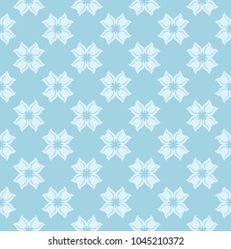 White floral pattern on blue background. Seamless ornament for textile and wallpapers