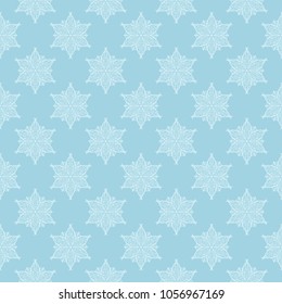 White floral pattern on blue background. Seamless ornament for textile and wallpapers