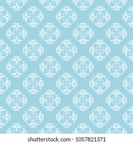 White floral pattern on blue background. Seamless ornament for textile and wallpapers