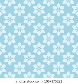 White floral pattern on blue background. Seamless ornament for textile and wallpapers
