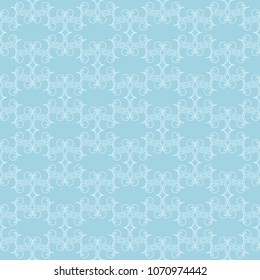 White floral pattern on blue background. Seamless ornament for textile and wallpapers
