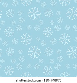 White floral pattern on blue background. Seamless ornament for textile and wallpapers