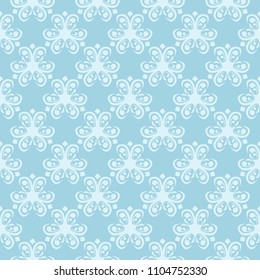 White floral pattern on blue background. Seamless ornament for textile and wallpapers