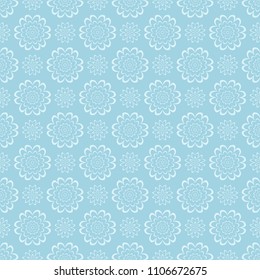 White floral pattern on blue background. Seamless ornament for textile and wallpapers