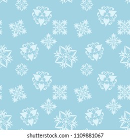 White floral pattern on blue background. Seamless ornament for textile and wallpapers