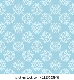 White floral pattern on blue background. Seamless ornament for textile and wallpapers