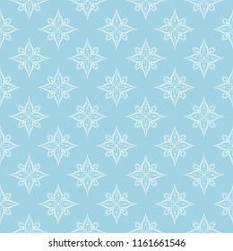 White floral pattern on blue background. Seamless ornament for textile and wallpapers