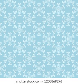 White floral pattern on blue background. Seamless ornament for textile and wallpapers