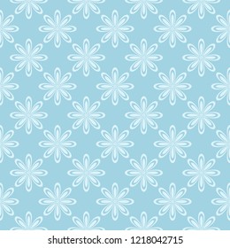 White floral pattern on blue background. Seamless ornament for textile and wallpapers