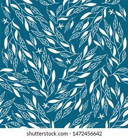 

white floral pattern on blue seamless background