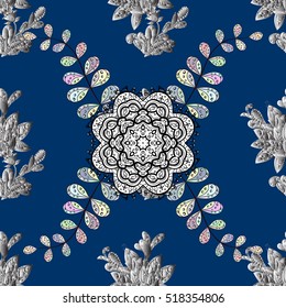 White floral pattern on blue background. Vector illustration.
