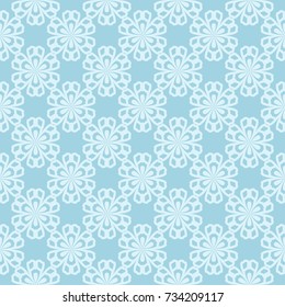 White floral pattern on blue background. Seamless ornament for textile and wallpapers