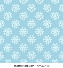White floral pattern on blue background. Seamless ornament for textile and wallpapers