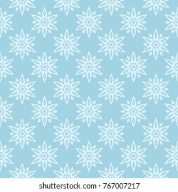 White floral pattern on blue background. Seamless ornament for textile and wallpapers