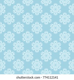 White floral pattern on blue background. Seamless ornament for textile and wallpapers