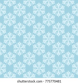 White floral pattern on blue background. Seamless ornament for textile and wallpapers