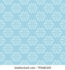 White floral pattern on blue background. Seamless ornament for textile and wallpapers
