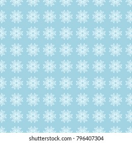 White floral pattern on blue background. Seamless ornament for textile and wallpapers