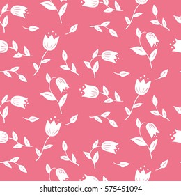  White floral pattern on a pink background. Seamless Floral Pattern