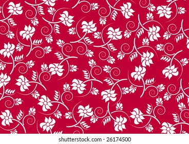 white floral pattern on red background