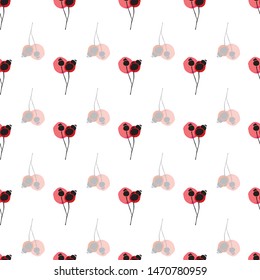 White floral pattern with pink dot and black bud. Surface pattern design. - Powered by Shutterstock - Get 15% off with code: PIKWIZARD15