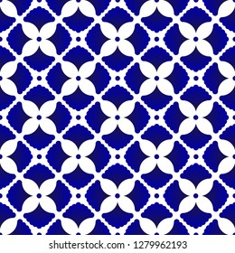 white floral pattern seamless on blue background for decoration and fabric