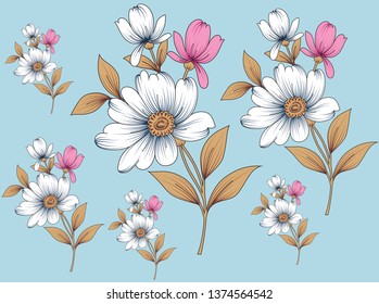 white floral pattern vector flowers pattern on grey