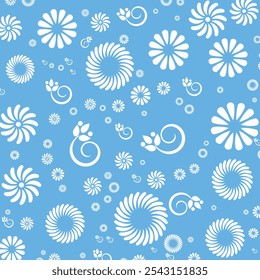 white floral pattern vector illustration, light blue background