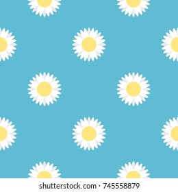 white floral seamless pattern  blue background summer theme