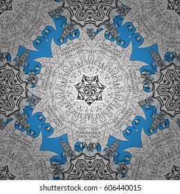 White floral seamless pattern. Damask background. Gray floral ornament in baroque style. White element on a blue background.